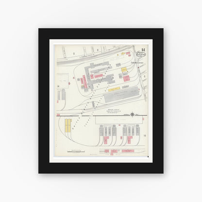 Old map wall art mockup — black gallery frame with white mat — Sanborn Fire Insurance Map from Duquesne, Allegheny County, Pennsylvania (1917), Sheet #0014