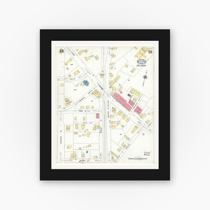 Old map wall art mockup — black gallery frame with white mat — Sanborn Fire Insurance Map from Milton, Norfolk County, Massachusetts (1923), Sheet #0018