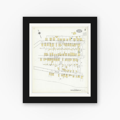 Old map wall art mockup — black gallery frame with white mat — Sanborn Fire Insurance Map from Glen Lyon, Luzerne County, Pennsylvania (1921), Sheet #0003