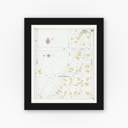Old map wall art mockup — black gallery frame with white mat — Sanborn Fire Insurance Map from Pekin, Tazewell County, Illinois (1903), Sheet #0010