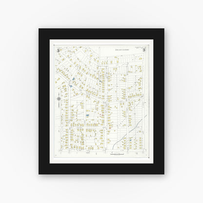 Old map wall art mockup — black gallery frame with white mat — Sanborn Fire Insurance Map from Wilmington, Clinton County, Ohio (1933), Sheet #0003
