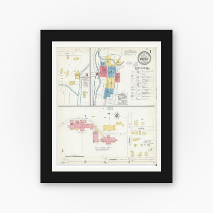 Old map wall art mockup — black gallery frame with white mat — Sanborn Fire Insurance Map from Mansfield, Tioga County, Pennsylvania (1904) - Complete Map Set