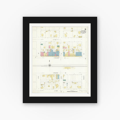 Old map wall art mockup — black gallery frame with white mat — Sanborn Fire Insurance Map from Luling, Caldwell County, Texas (1907), Sheet #0003