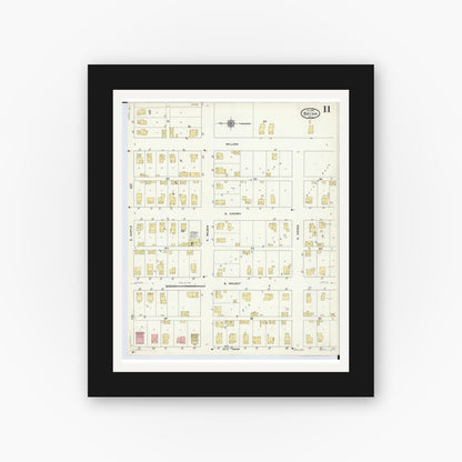 Old map wall art mockup — black gallery frame with white mat — Sanborn Fire Insurance Map from Bryan, Williams County, Ohio (1911), Sheet #0011