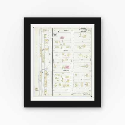 Old map wall art mockup — black gallery frame with white mat — Sanborn Fire Insurance Map from Lake City, Wabasha County, Minnesota (1891), Sheet #0004