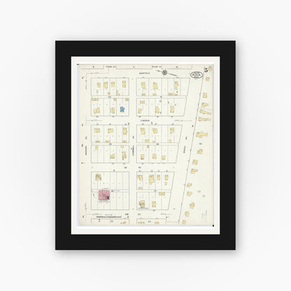 Old map wall art mockup — black gallery frame with white mat — Sanborn Fire Insurance Map from Ada, Norman County, Minnesota (1916), Sheet #0005