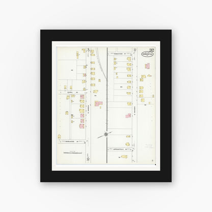 Old map wall art mockup — black gallery frame with white mat — Sanborn Fire Insurance Map from Washington, Washington County, Pennsylvania (1909), Sheet #0032