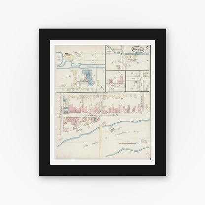 Old map wall art mockup — black gallery frame with white mat — Sanborn Fire Insurance Map from Jersey Shore, Lycoming County, Pennsylvania (1885), Sheet #0002