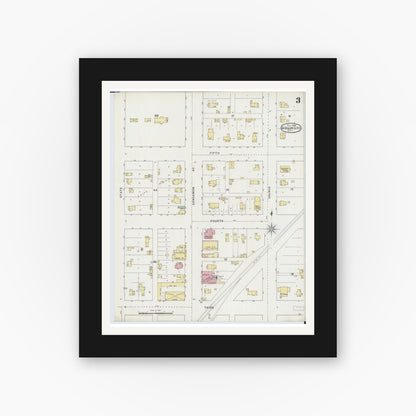 Old map wall art mockup — black gallery frame with white mat — Sanborn Fire Insurance Map from Gibson City, Ford County, Illinois (1894), Sheet #0003