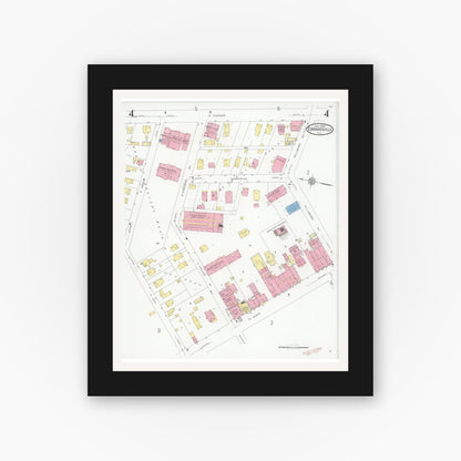 Old map wall art mockup — black gallery frame with white mat — Sanborn Fire Insurance Map from Edwardsville, Madison County, Illinois (1930), Sheet #0004