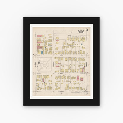 Old map wall art mockup — black gallery frame with white mat — Sanborn Fire Insurance Map from Nanticoke, Luzerne County, Pennsylvania (1920), Sheet #0011