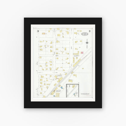 Old map wall art mockup — black gallery frame with white mat — Sanborn Fire Insurance Map from Stockbridge, Ingham County, Michigan (1930), Sheet #0003
