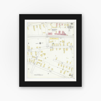 Old map wall art mockup — black gallery frame with white mat — Sanborn Fire Insurance Map from Greenfield, Franklin County, Massachusetts (1909), Sheet #0013