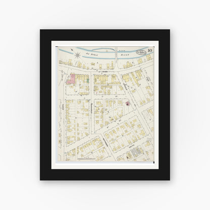 Old map wall art mockup — black gallery frame with white mat — Sanborn Fire Insurance Map from Oscoda, Iosco County, Michigan (1890), Sheet #0010