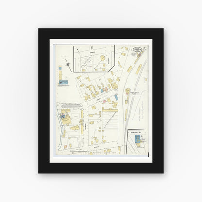 Old map wall art mockup — black gallery frame with white mat — Sanborn Fire Insurance Map from Cedarburg, Ozaukee County, Wisconsin (1910), Sheet #0005