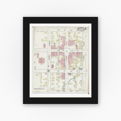 Old map wall art mockup — black gallery frame with white mat — Sanborn Fire Insurance Map from Marysville, Union County, Ohio (1890), Sheet #0002