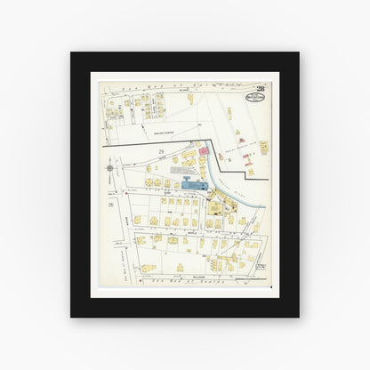 Old map wall art mockup — black gallery frame with white mat — Sanborn Fire Insurance Map from Watertown, Middlesex County, Massachusetts (1916), Sheet #0028