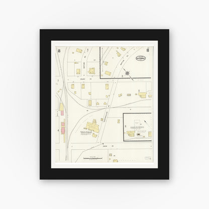 Old map wall art mockup — black gallery frame with white mat — Sanborn Fire Insurance Map from Kissimmee, Osceola County, Florida (1926), Sheet #0008
