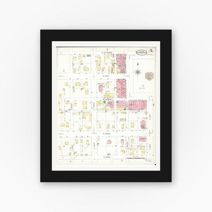 Old map wall art mockup — black gallery frame with white mat — Sanborn Fire Insurance Map from Centerville, Appanoose County, Iowa (1907), Sheet #0005