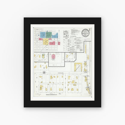 Old map wall art mockup — black gallery frame with white mat — Sanborn Fire Insurance Map from Winnebago, Faribault County, Minnesota (1905), Sheet #0001