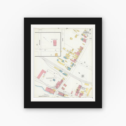 Old map wall art mockup — black gallery frame with white mat — Sanborn Fire Insurance Map from Royersford, Montgomery County, Pennsylvania (1902), Sheet #0007