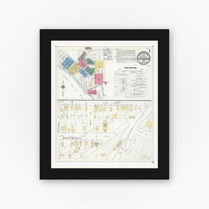 Old map wall art mockup — black gallery frame with white mat — Sanborn Fire Insurance Map from East Grand Forks, Polk County, Minnesota (1909) - Complete Map Set