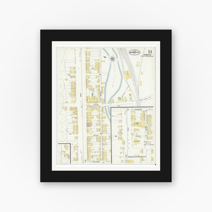 Old map wall art mockup — black gallery frame with white mat — Sanborn Fire Insurance Map from Mahanoy City, Schuylkill County, Pennsylvania (1907), Sheet #0011