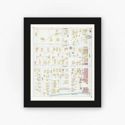 Old map wall art mockup — black gallery frame with white mat — Sanborn Fire Insurance Map from Belvidere, Boone County, Illinois (1904), Sheet #0008