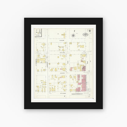 Old map wall art mockup — black gallery frame with white mat — Sanborn Fire Insurance Map from Tarboro, Edgecombe County, North Carolina (1908), Sheet #0002