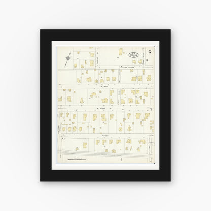 Old map wall art mockup — black gallery frame with white mat — Sanborn Fire Insurance Map from Brenham, Washington County, Texas (1912), Sheet #0005