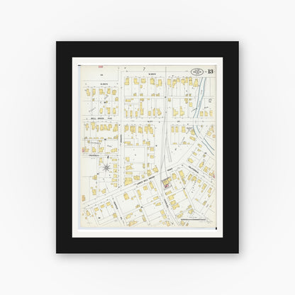 Old map wall art mockup — black gallery frame with white mat — Sanborn Fire Insurance Map from Xenia, Greene County, Ohio (1901), Sheet #0013