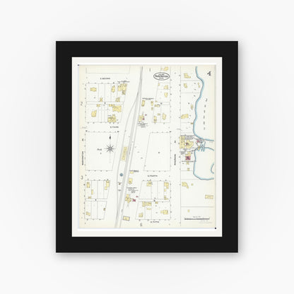Old map wall art mockup — black gallery frame with white mat — Sanborn Fire Insurance Map from Park Rapids, Hubbard County, Minnesota (1907), Sheet #0004