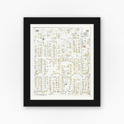 Old map wall art mockup — black gallery frame with white mat — Sanborn Fire Insurance Map from Beloit, Rock County, Wisconsin (1926), Sheet #0028