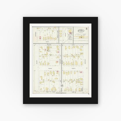 Old map wall art mockup — black gallery frame with white mat — Sanborn Fire Insurance Map from Mount Carmel, Wabash County, Illinois (1897), Sheet #0005