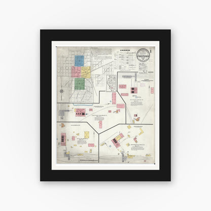 Old map wall art mockup — black gallery frame with white mat — Sanborn Fire Insurance Map from Christopher, Franklin County, Illinois (1916), Sheet #0001