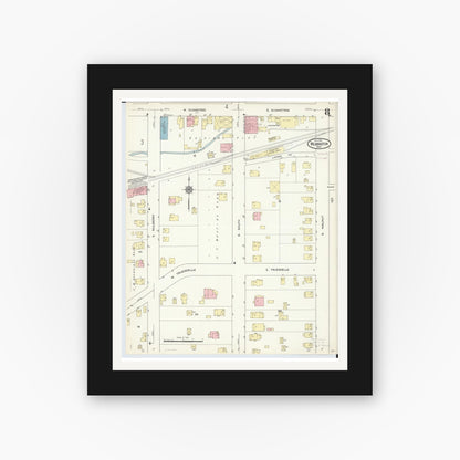 Old map wall art mockup — black gallery frame with white mat — Sanborn Fire Insurance Map from Wilmington, Clinton County, Ohio (1914), Sheet #0008