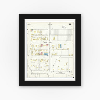 Old map wall art mockup — black gallery frame with white mat — Sanborn Fire Insurance Map from Denison, Grayson County, Texas (1914), Sheet #0022