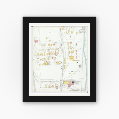 Old map wall art mockup — black gallery frame with white mat — Sanborn Fire Insurance Map from Martins Ferry, Belmont County, Ohio (1900), Sheet #0005