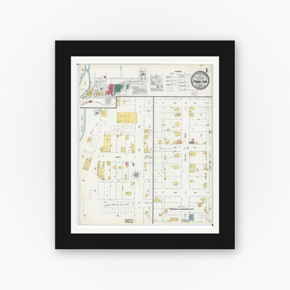 Old map wall art mockup — black gallery frame with white mat — Sanborn Fire Insurance Map from Hamilton, Hancock County, Illinois (1906), Sheet #0001