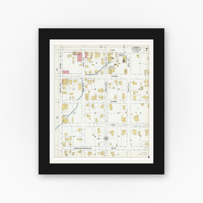 Old map wall art mockup — black gallery frame with white mat — Sanborn Fire Insurance Map from Ocala, Marion County, Florida (1901), Sheet #0007