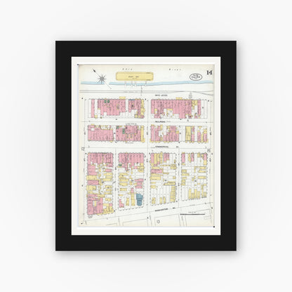 Old map wall art mockup — black gallery frame with white mat — Sanborn Fire Insurance Map from Cairo, Alexander County, Illinois (1901), Sheet #0014
