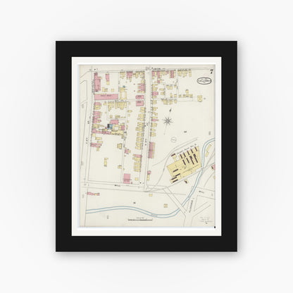 Old map wall art mockup — black gallery frame with white mat — Sanborn Fire Insurance Map from Columbia, Lancaster County, Pennsylvania (1894), Sheet #0007