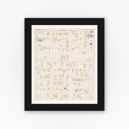Old map wall art mockup — black gallery frame with white mat — Sanborn Fire Insurance Map from Taylorville, Christian County, Illinois (1922), Sheet #0016