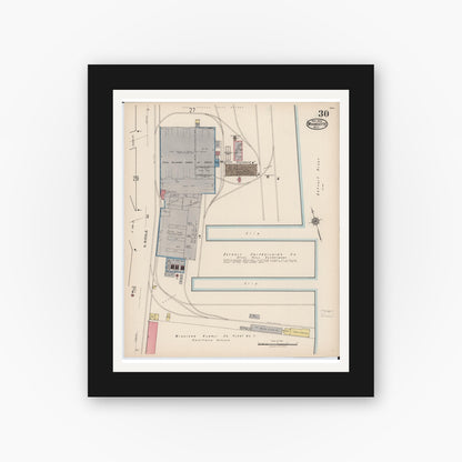 Old map wall art mockup — black gallery frame with white mat — Sanborn Fire Insurance Map from Wyandotte, Wayne County, Michigan (1922), Sheet #0030