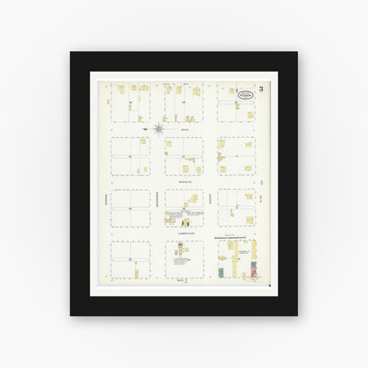 Old map wall art mockup — black gallery frame with white mat — Sanborn Fire Insurance Map from Vernon, Wilbarger County, Texas (1907), Sheet #0003