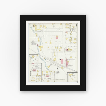 Old map wall art mockup — black gallery frame with white mat — Sanborn Fire Insurance Map from Hagerstown, Wayne County, Indiana (1896), Sheet #0002