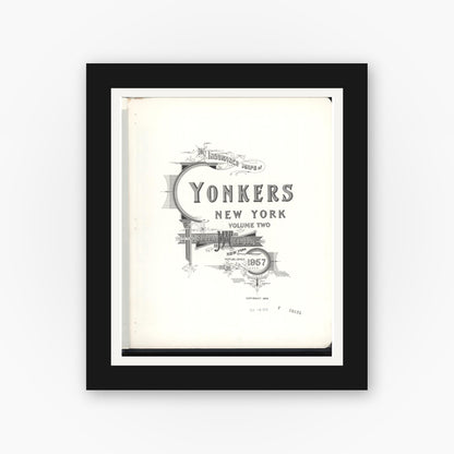Old map wall art mockup — black gallery frame with white mat — Sanborn Fire Insurance Map from Yonkers, Westchester County, New York (1957), Sheet #0001