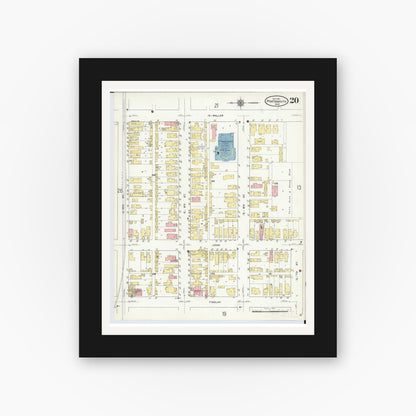 Old map wall art mockup — black gallery frame with white mat — Sanborn Fire Insurance Map from Portsmouth, Scioto County, Ohio (1911), Sheet #0020