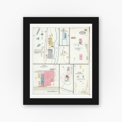 Old map wall art mockup — black gallery frame with white mat — Sanborn Fire Insurance Map from Pottstown, Montgomery County, Pennsylvania (1916), Sheet #0036
