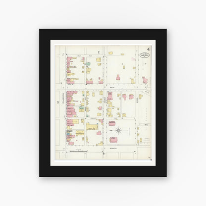Old map wall art mockup — black gallery frame with white mat — Sanborn Fire Insurance Map from Indiana, Indiana County, Pennsylvania (1888), Sheet #0004